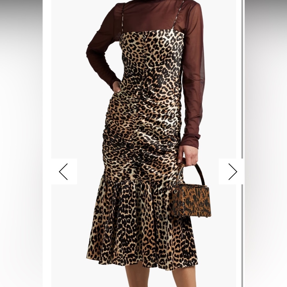Ganni sexy leopard slip dress with ruching